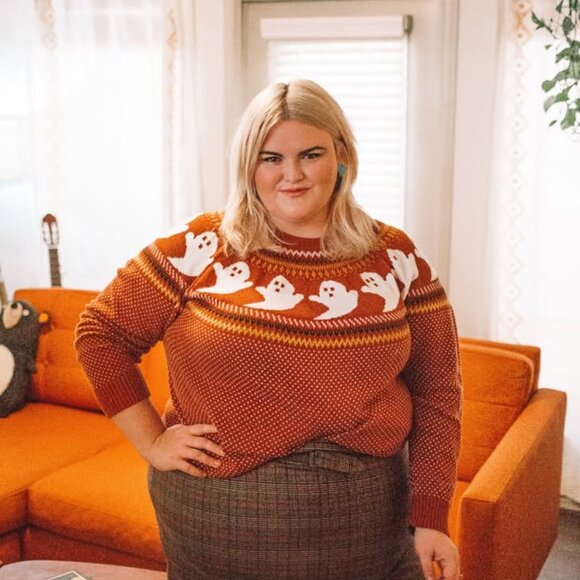 Modcloth Brown You've Been Fair Isle Ghosted Sweater, XL - Picture 3 of 9